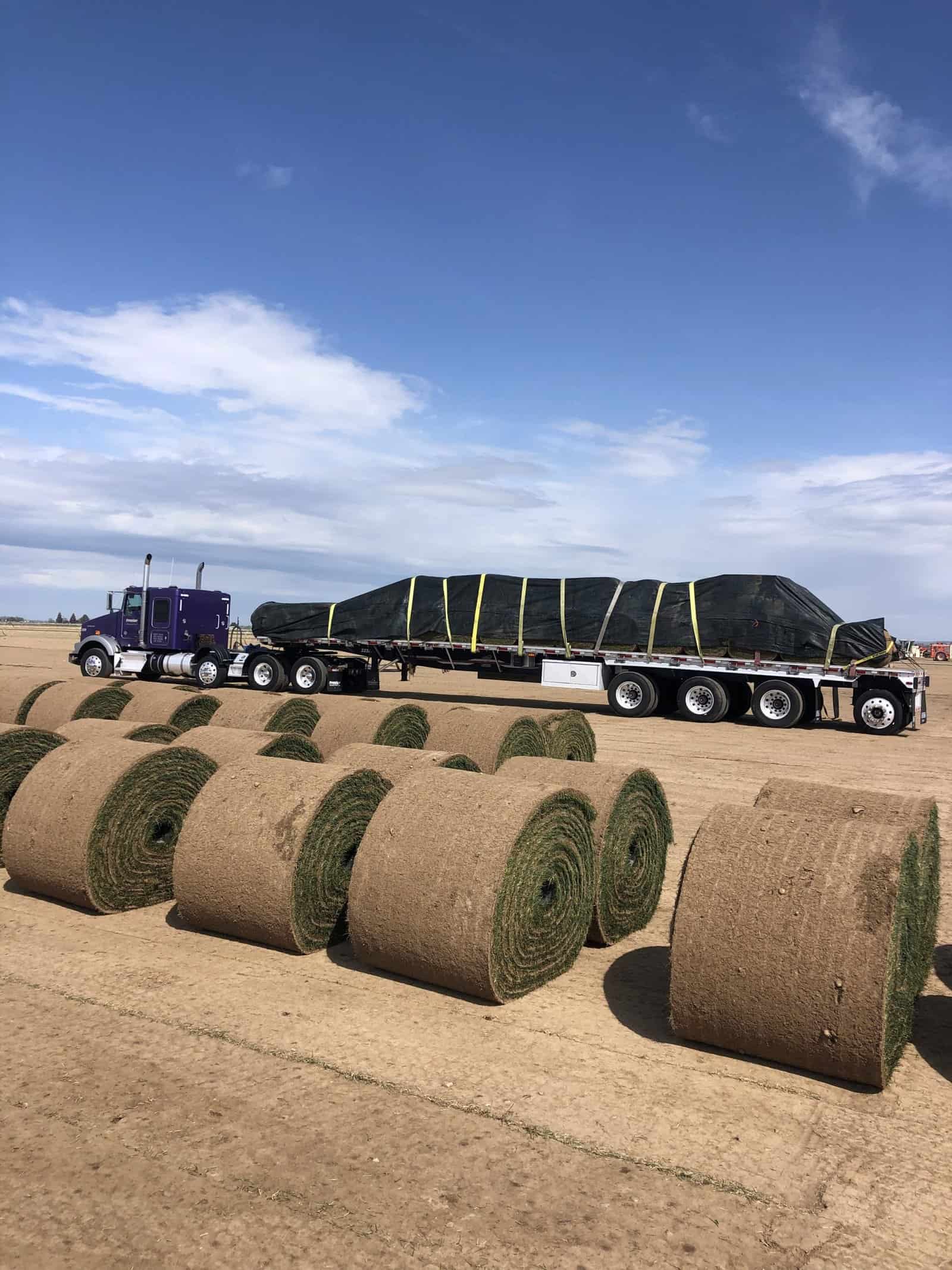 Big rolls on the ground in from of a semi