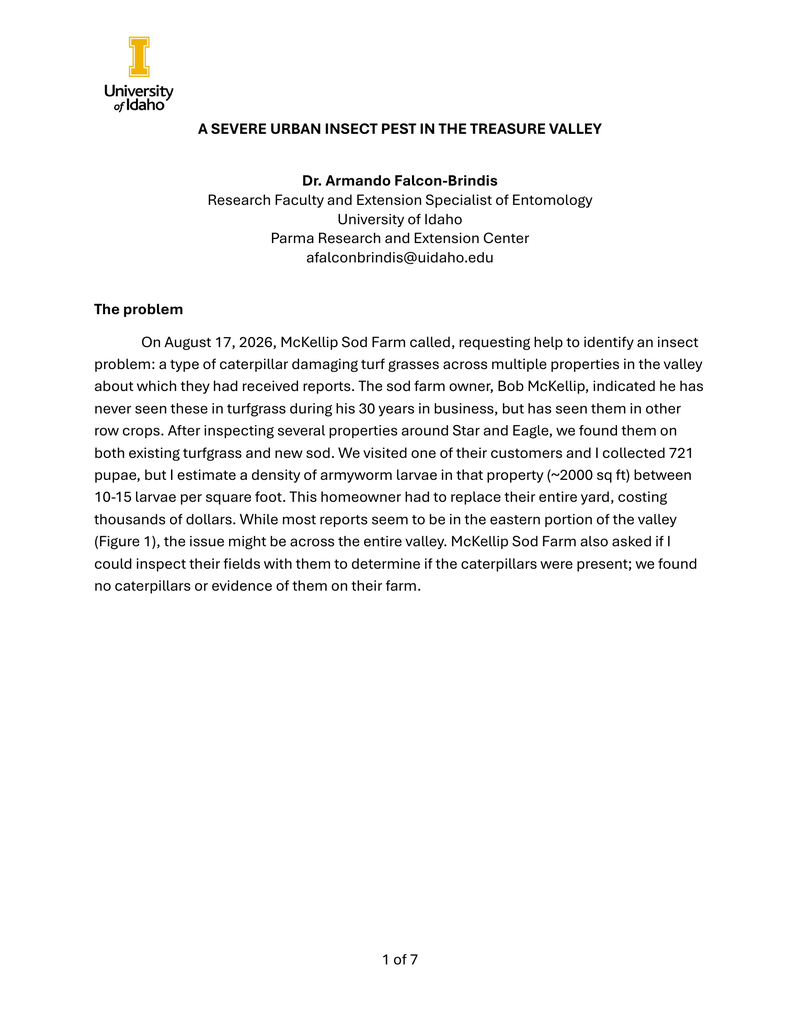 University of Idaho Armyworm Report Preview